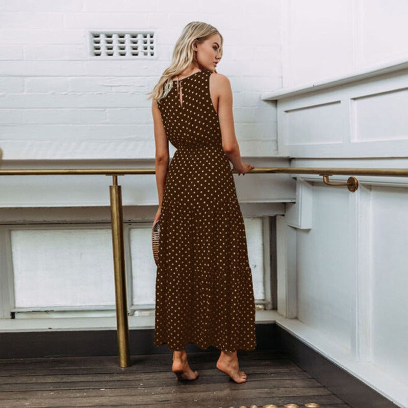 Vestido largo para mujer estampado de lunares estilo fluido - Naomi