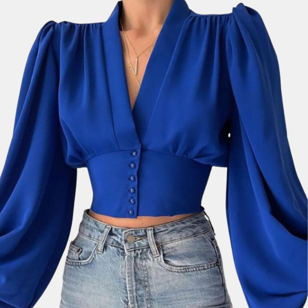 Alondra - Blusa de moda con mangas abullonadas y escote en V