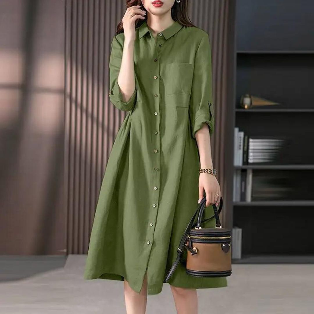 Juliette - Vestido camisero con tapeta de botones y bolsillo en el pecho
