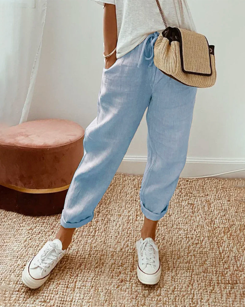 Elena - Pantalones Deportivos De Lino Casuales Y Elegantes