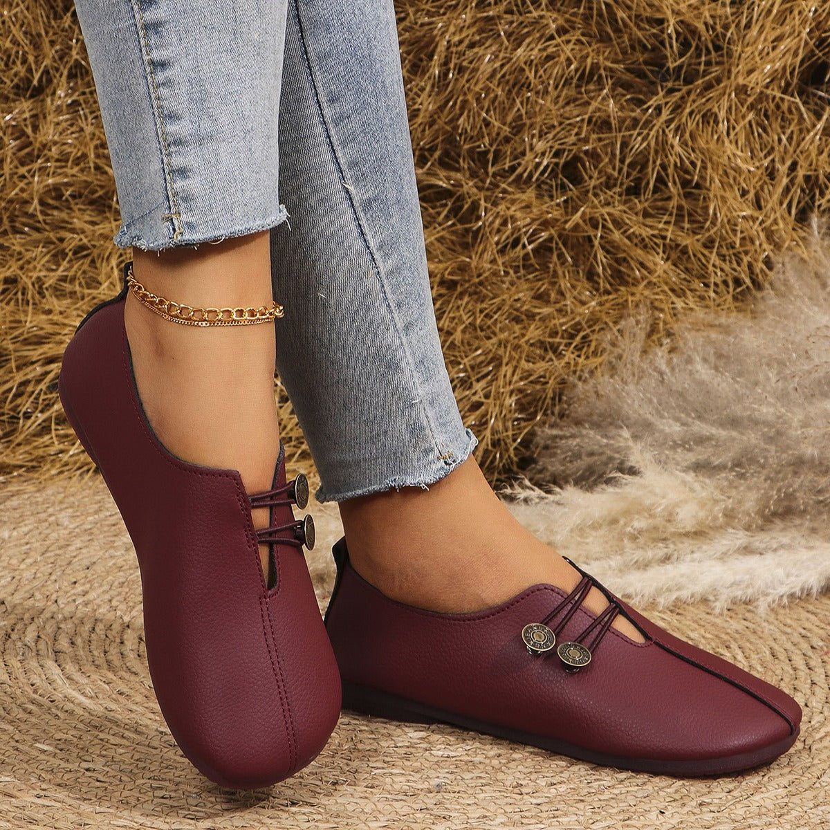 Zapatos planos para mujer ante suave con diseño artesanal - Teresa