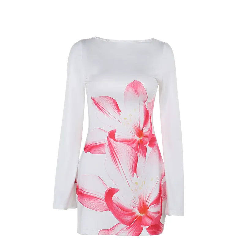 Chiara - Moda Slim Flor Vestido de manga larga Mujeres