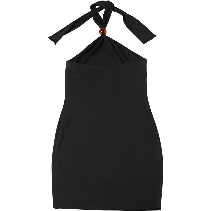 Vestido corto mujer cuello halter con detalle decorativo - Aurora
