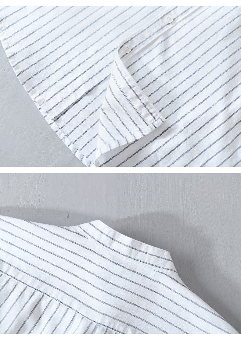 Camisa casual hombre rayas verticales y bordado minimalista - Nolan