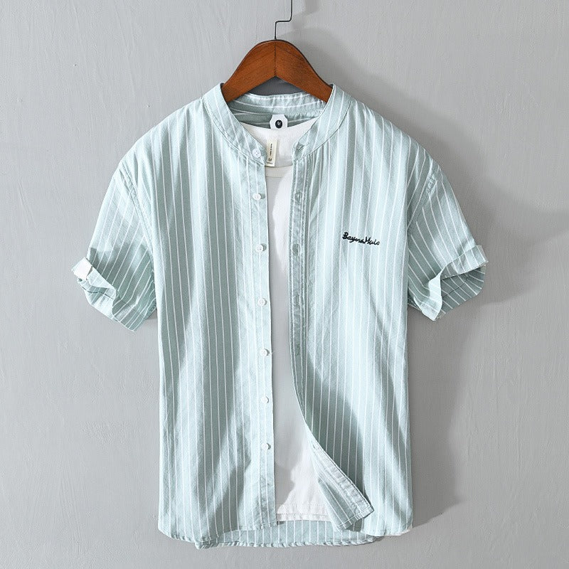 Camisa casual hombre rayas verticales y bordado minimalista - Nolan