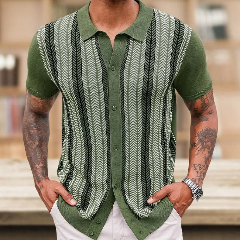 Camisa polo para hombre tejido jacquard de rayas verticales estilo casual - Marcelo