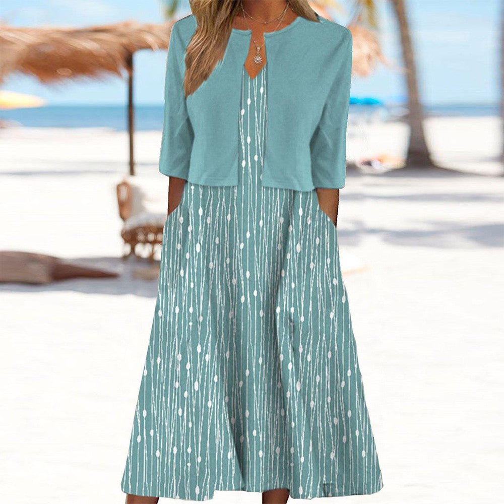Frieda - Vestido midi Fresh con escote en pico y chaqueta
