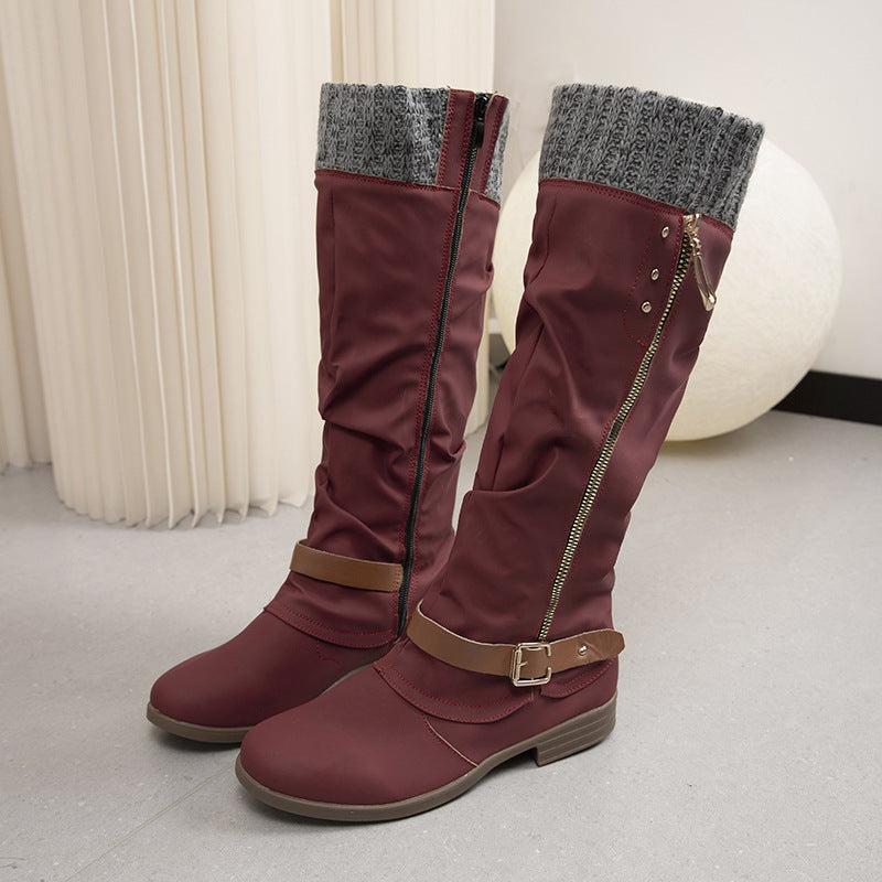 Botas largas con cremallera y detalle de lana - Mireille