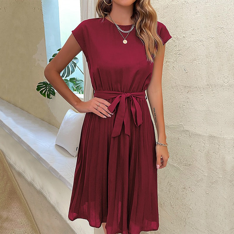 Vestido midi para mujer plisado con cinturón estilo elegante - Julieta