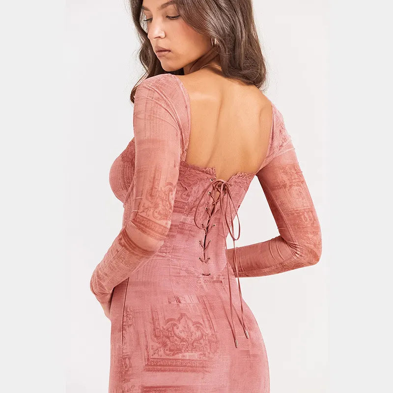 Gala - Vestido largo rosa chic con encaje