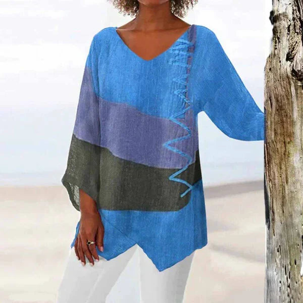 Eladie - Elegante camisa tricolor de mujer con corte holgado