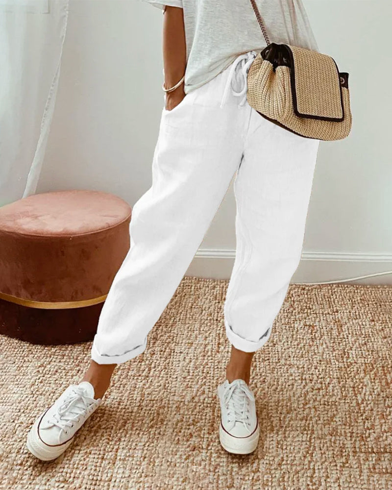 Elena - Pantalones Deportivos De Lino Casuales Y Elegantes