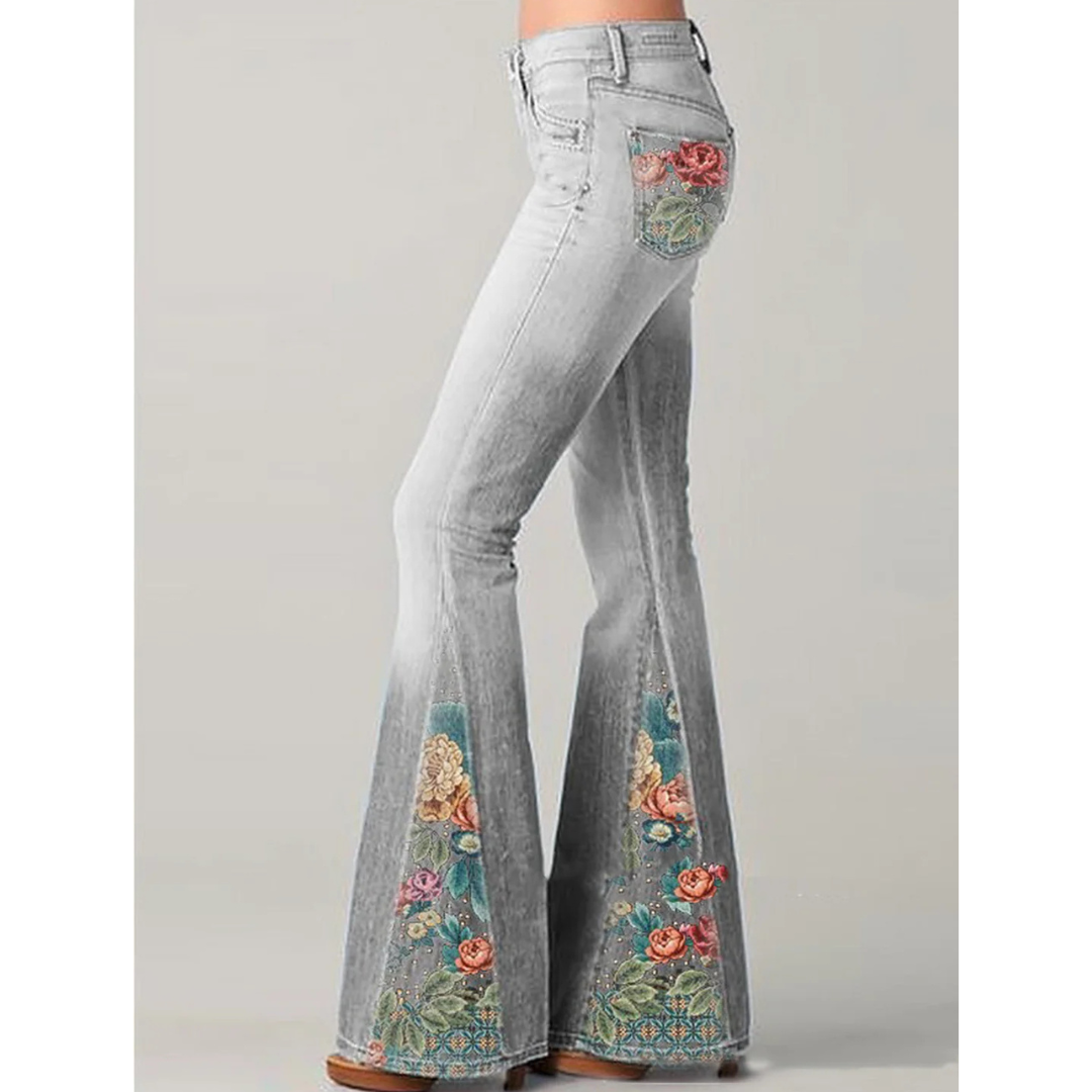 Vaqueros vintage de mujer - Bordado floral - Acampanados