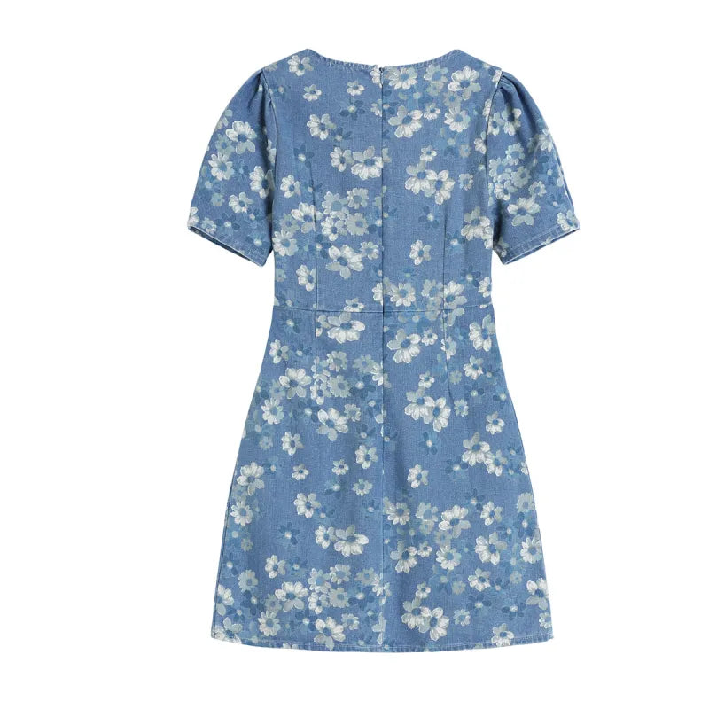 Andrea - Vestido vaquero floral azul