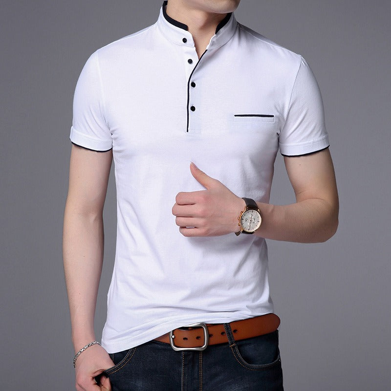 Polo manga corta hombre algodón cuello mao moderno - Álvaro