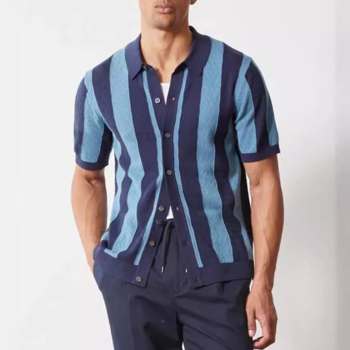 Camisa polo para hombre de punto calado transpirable estilo retro - Adrián