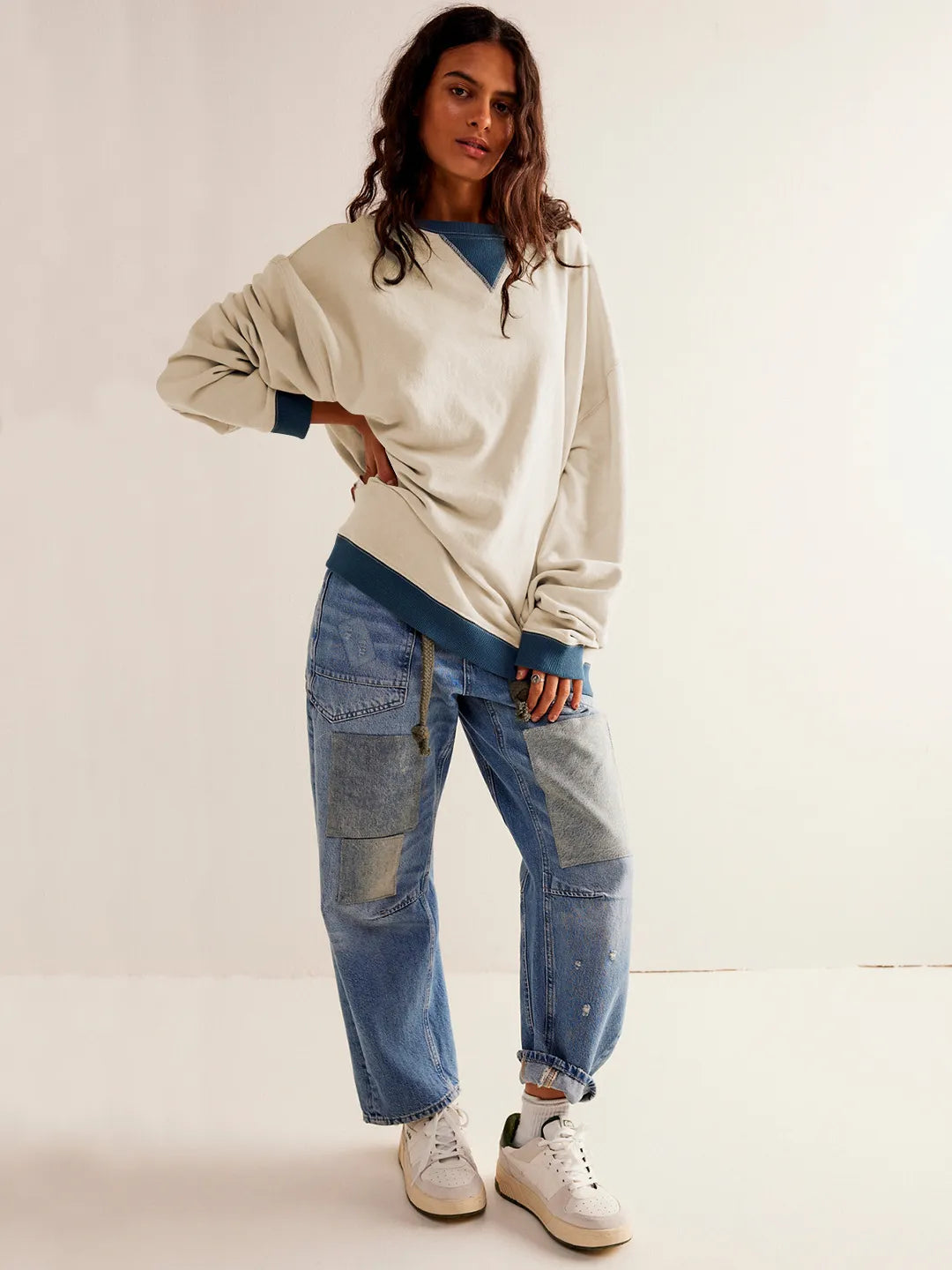 Linda - Suéter de colores con mangas farol Casual