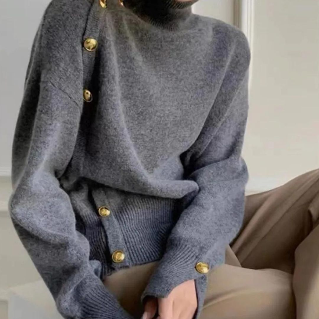 Joena - Jersey de cuello alto con detalle de botones asimétricos