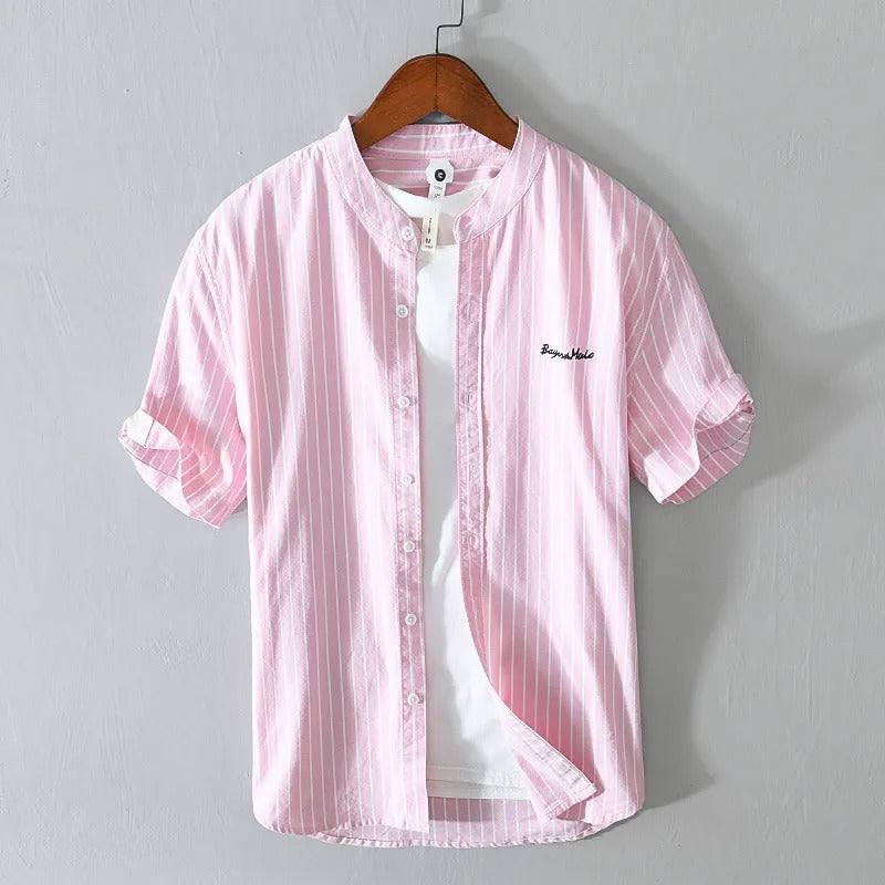 Camisa casual hombre rayas verticales y bordado minimalista - Nolan