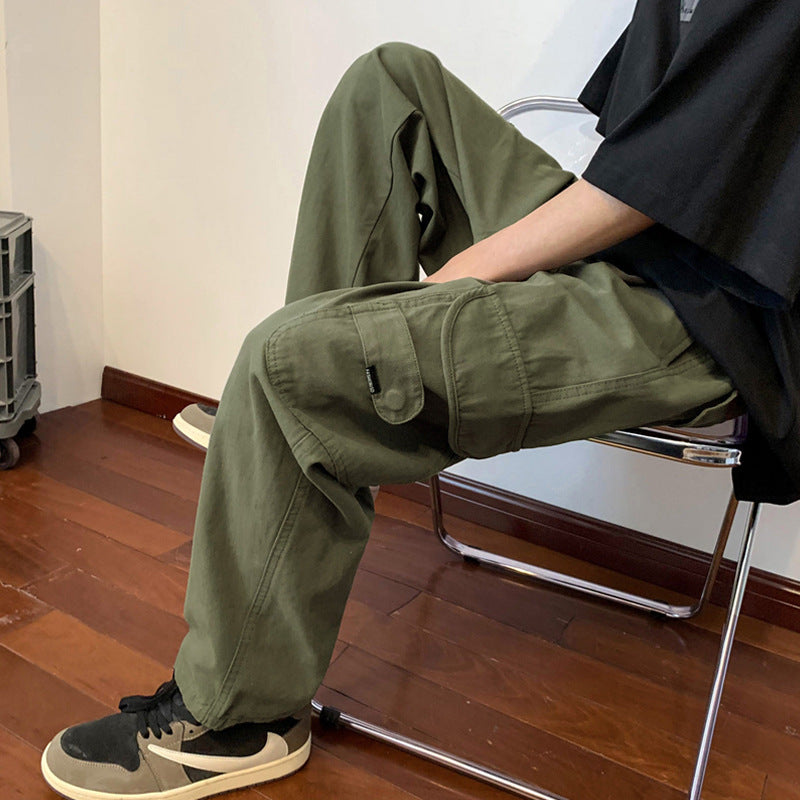 Liam - Pantalones rectos finos de verano verde militar