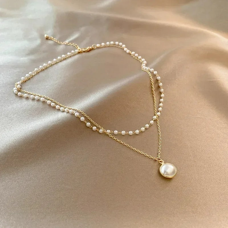 Collar Mujer Doble Cadena Perlas Elegante - Amelie