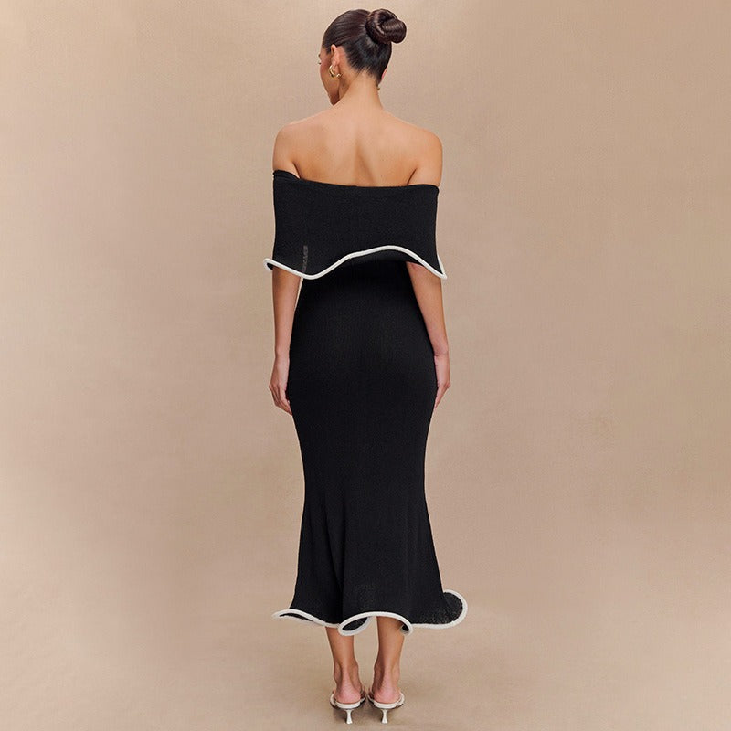 Vestido largo para mujer de escote bardot con volantes estilo sirena - Camila