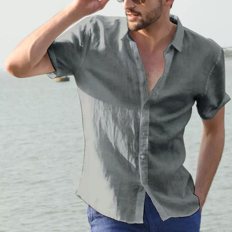 Camisa hombre lino manga corta estilo casual - Iván