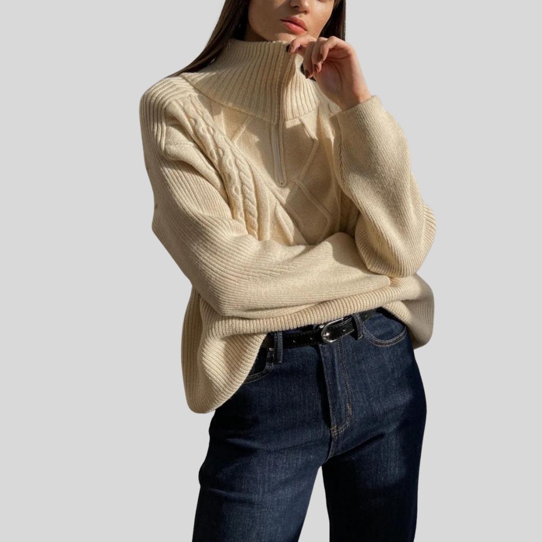 Hanna - Jersey de cuello alto con diseño geométrico de punto trenzado