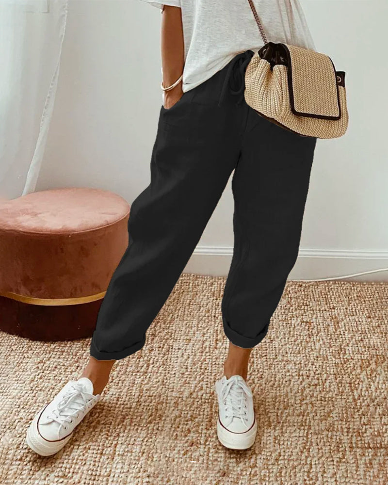Elena - Pantalones Deportivos De Lino Casuales Y Elegantes