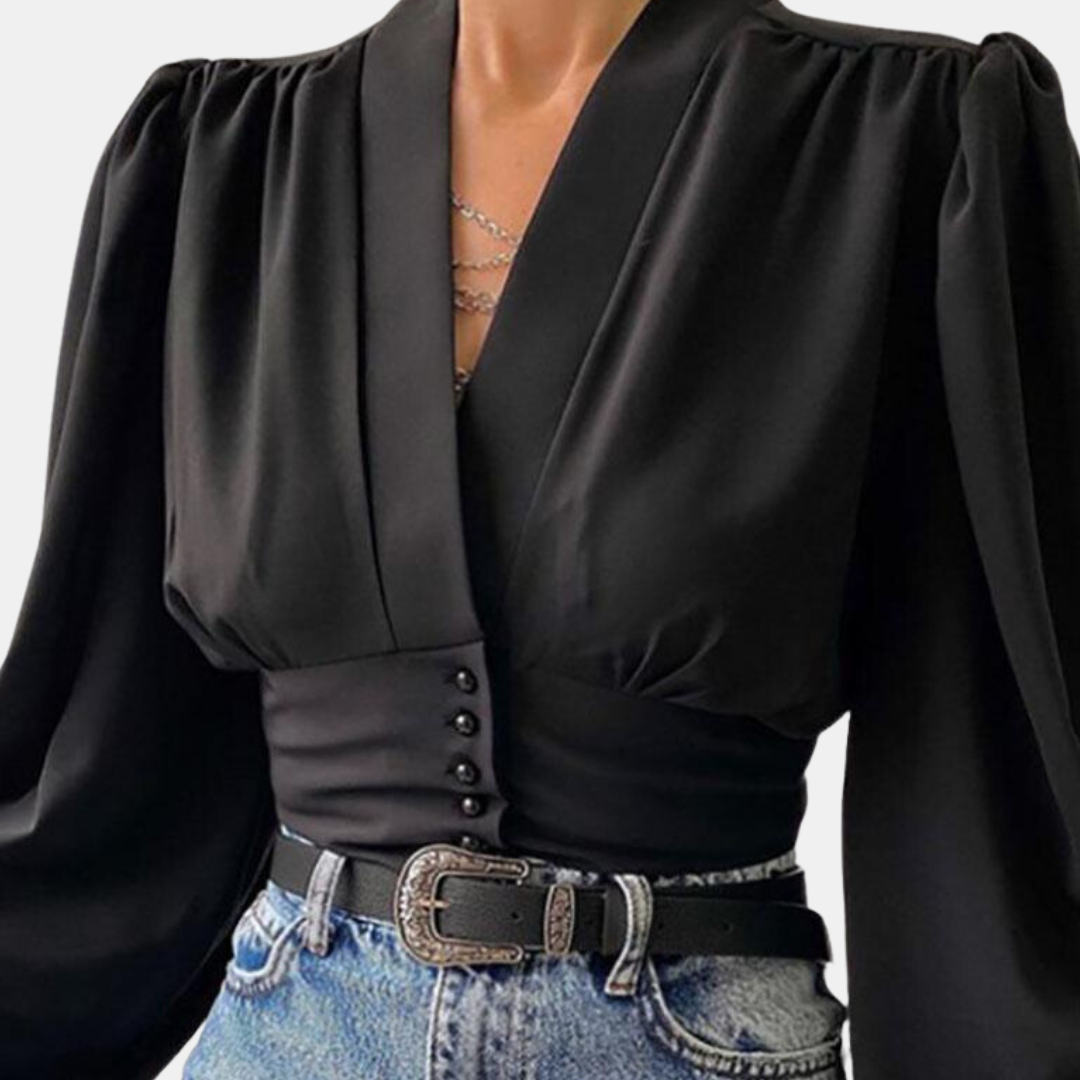 Alondra - Blusa de moda con mangas abullonadas y escote en V
