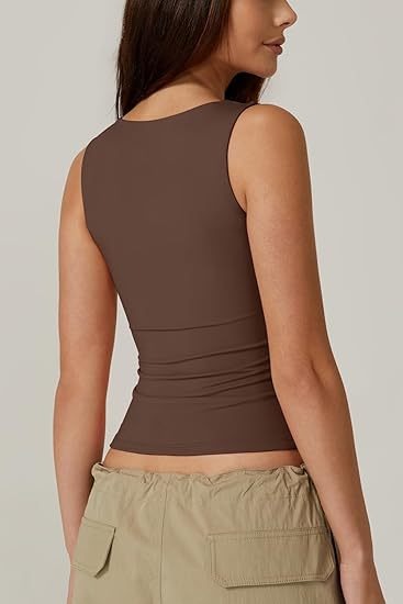 Top para mujer de cuello cuadrado con tejido elástico sin mangas - Elina