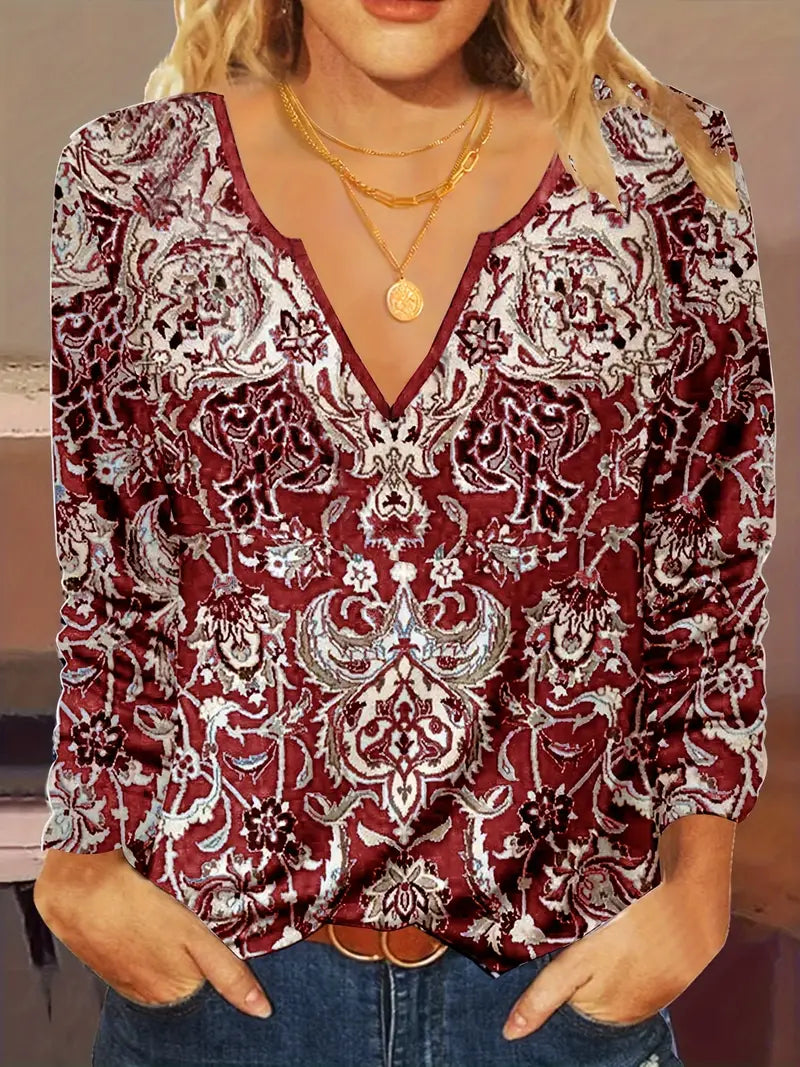 Cirene - Túnica con estampado árabe de manga larga y escote redondo