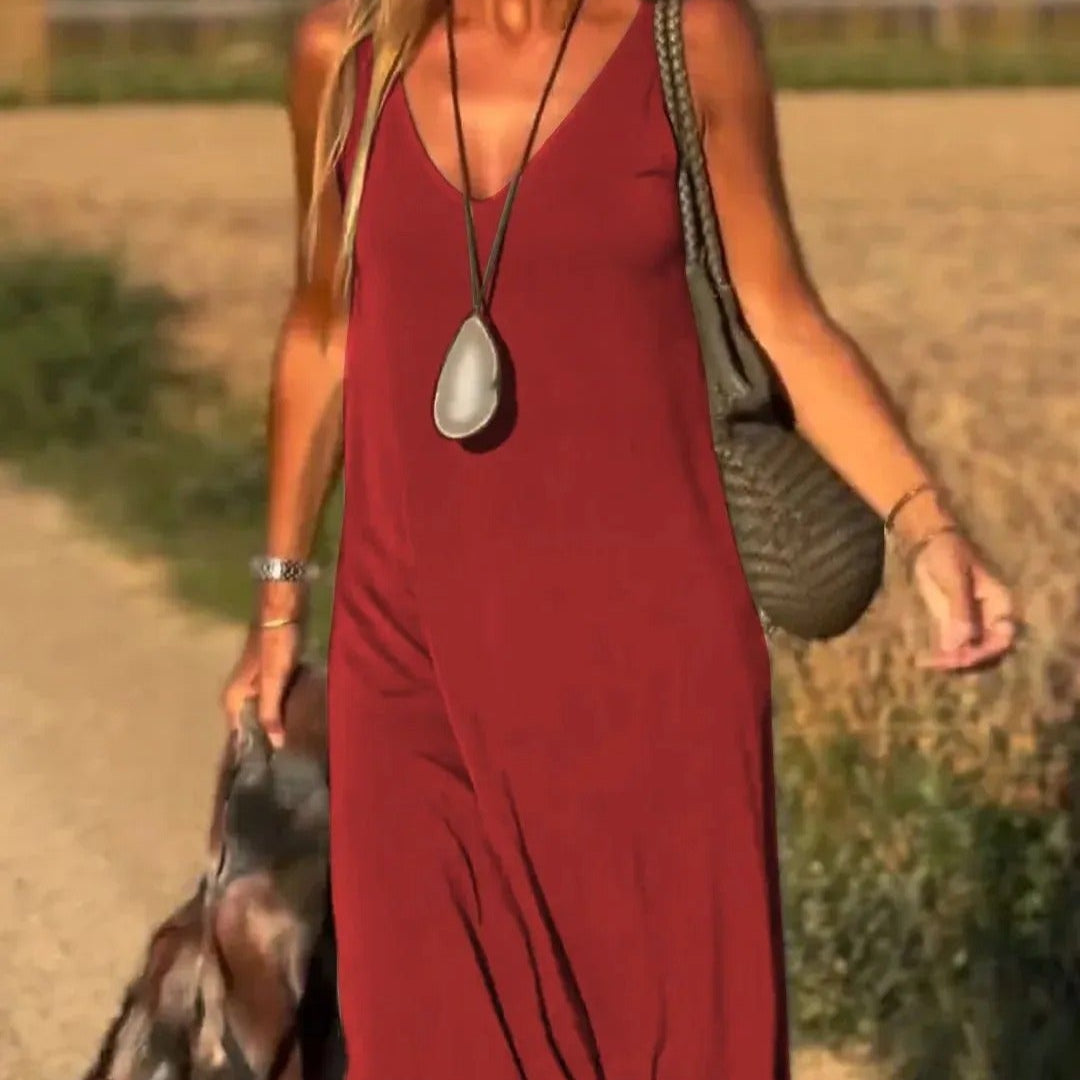 Vestido largo para mujer de tirantes fluidos estilo casual - Celina