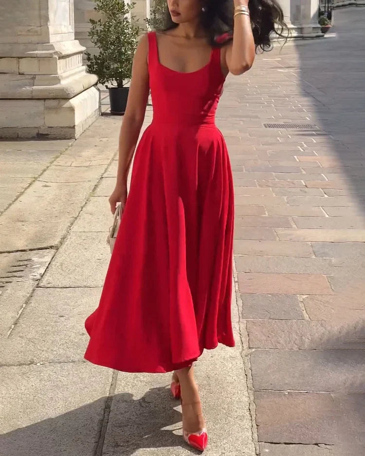 Kenia - Vestido rojo midi ajustado de tirantes