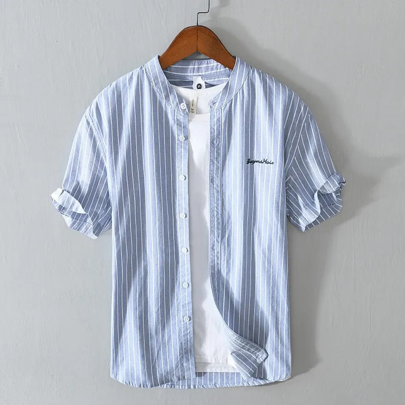 Camisa casual hombre rayas verticales y bordado minimalista - Nolan