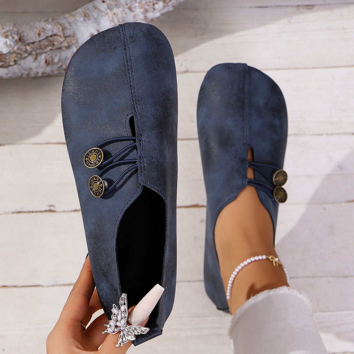 Zapatos planos para mujer ante suave con diseño artesanal - Teresa