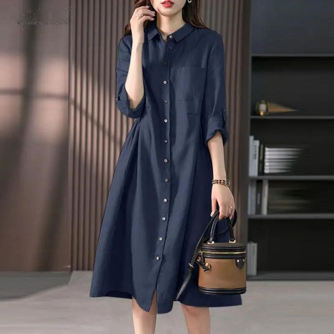 Juliette - Vestido camisero con tapeta de botones y bolsillo en el pecho