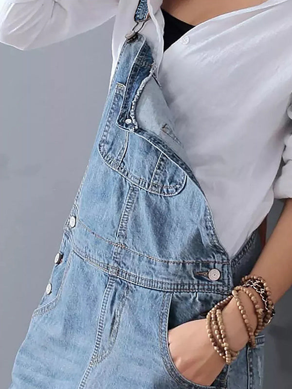 Vestido con peto en denim desgastado con abertura en la espalda - Lara
