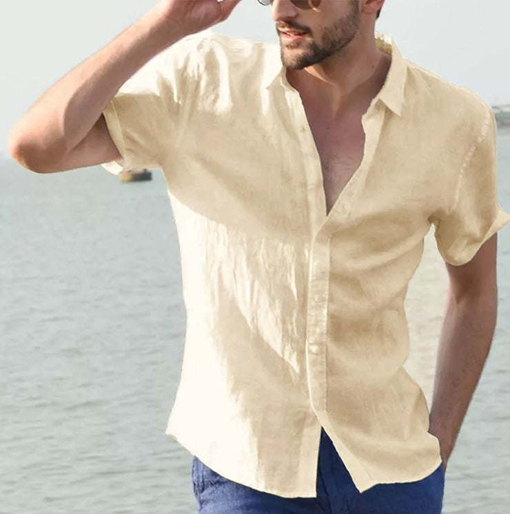 Camisa hombre lino manga corta estilo casual - Iván