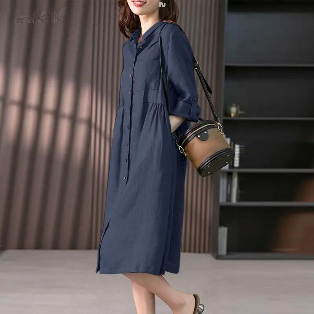 Juliette - Vestido camisero con tapeta de botones y bolsillo en el pecho