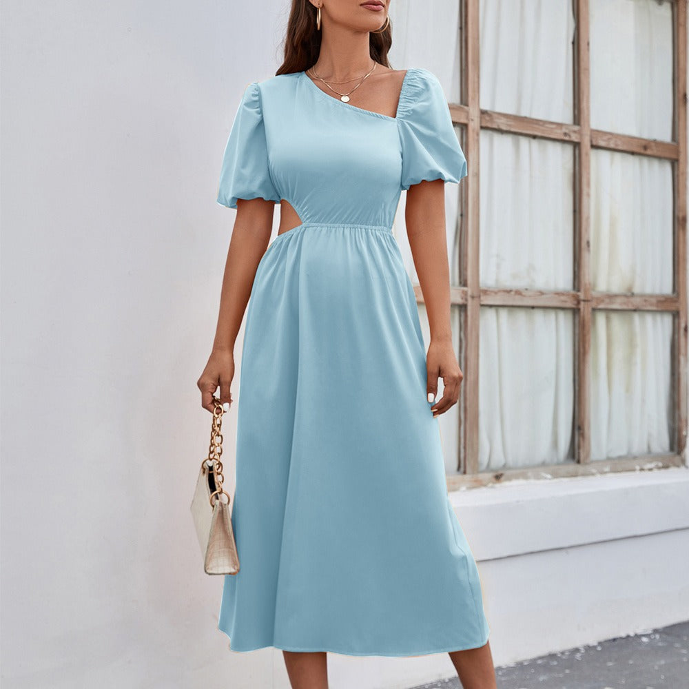 Vestido midi mujer escote asimétrico estilo elegante - Mariela