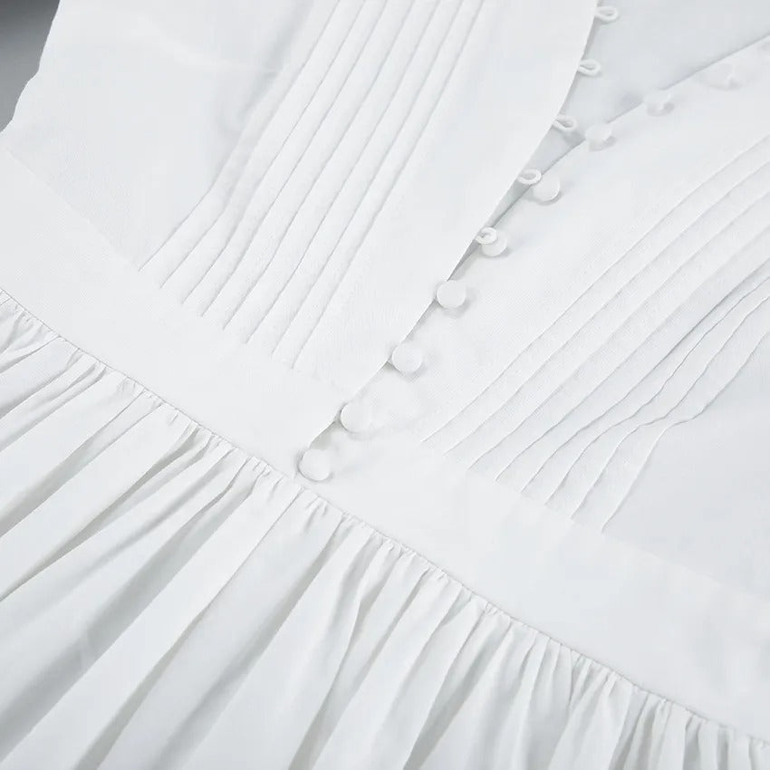 Vestido corto para mujer botones decorativos estilo evasé - Mirella