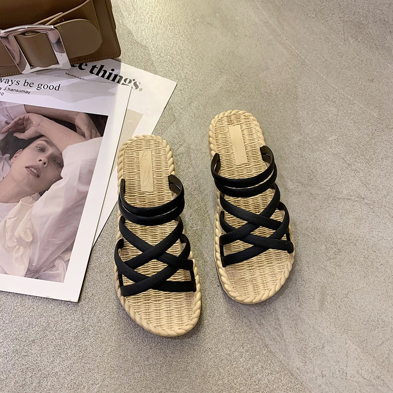 Sandalias planas mujer tiras cruzadas estilo romano amarillo - Soléa