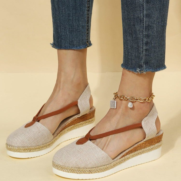 Sandalias para mujer de punta cerrada con tejido natural estilo cuña - Elvira
