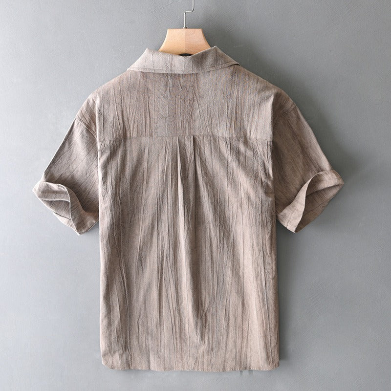 Camisa para hombre de manga corta lino algodón estilo retro - Adriano
