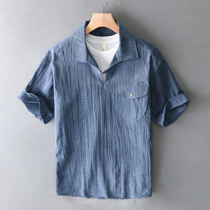 Camisa para hombre de manga corta lino algodón estilo retro - Adriano