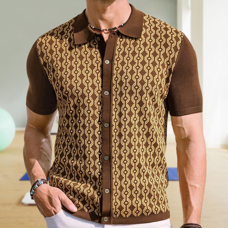 Camisa polo hombre tejido jacquard diseño geométrico - Esteban
