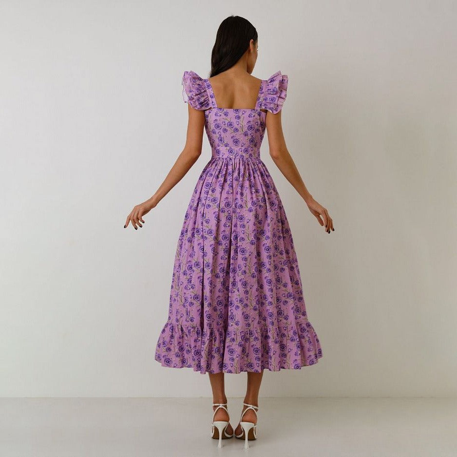 Vestido largo mujer estampado floral escote cuadrado - Camille