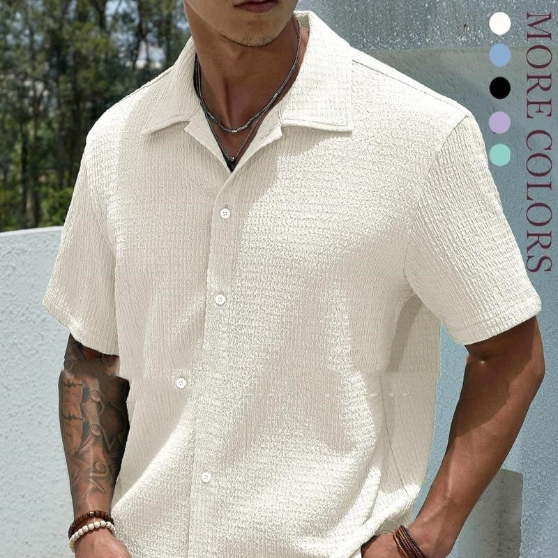 Jeffron - Camisa casual de manga corta de color liso para hombre