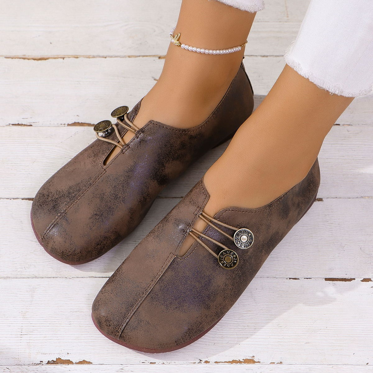 Zapatos planos para mujer ante suave con diseño artesanal - Teresa